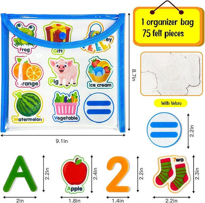 Felt Learning Letters and Numbers - 75 Felt Board Pieces for Flannel Board, Alphabet ABC for Toddlers, Kindergarten, Preschool
