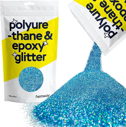 Hemway Polyurethane & Epoxy Resin Glitter 100g / 3.5oz Metallic Crystal Flake Additive for Flooring Jewelry Tumblers Glass Pigment - Microfine (1/256" 0.004" 0.1mm) - Ocean Blue Holographic