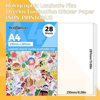 TECKWRAP Laminating Sheets Clear Laminate Sheets Sticker Paper for Inkjet Printer Clear Vinyl for Printable Vinyl Sticker Paper Photo Paper 8.26" x 11.69" A4 28 Sheets, Glossy