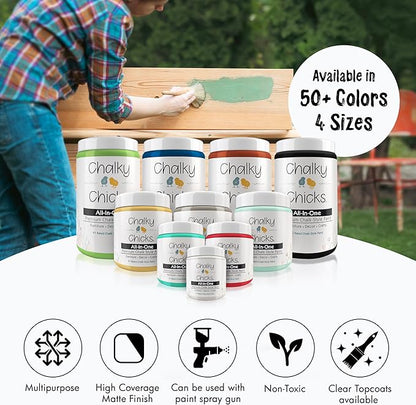 Chalky Chicks All-in-One Chalk Paint for Furniture or Cabinet - 4 Fl Oz - Matte Finish CottonTail White for Metal, Wood Furniture Paint - No Sanding All-in-One for Home Decor & Crafts, USA Made