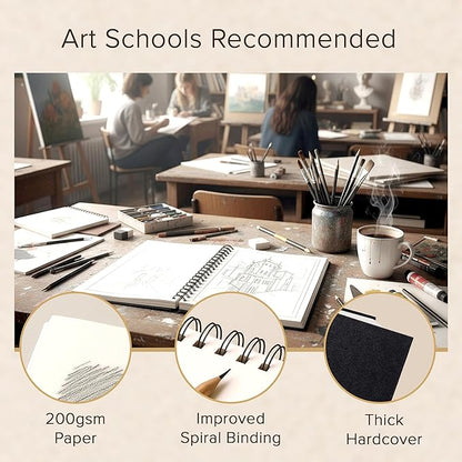 Artist’s Sketchbook Hardcover – 200GSM Very Thick Paper – Large, Spiral Sketch Book for Drawing and Mixed Media – Sketch Pad, Art Book - 11.4 x16.5, 40 Sheets / 80 Pages