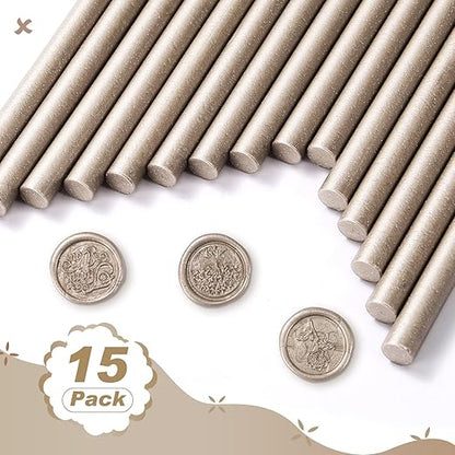 Nuanchu 15 Pcs Glue Gun Sealing Wax Sticks Retro Vintage Wax Sticks for Seal Stamp and Letter for Wedding Invitations Card Envelope Christmas Holiday Gift Ideas(Champagne)