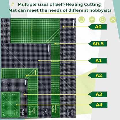 Thickness-Upgraded 18" x 24" Self Healing Sewing Mat, WerkWise Rotary Cutting Mat, Double Sided 5-Ply 18x24 Inch Cutting Board for Quilting, Fabric, & Crafts, Use with Rotary Cutters (Green & Black)