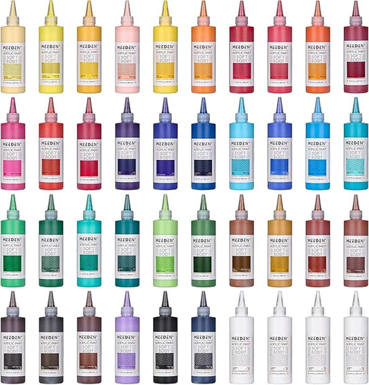 MEEDEN Soft Body Acrylic Paints Set: Matte Finish 40 Colors x 250ml/8.45oz Fluid Acrylic Paints for Art Painting on Canvas Wood & Glass for Students Adults Artists