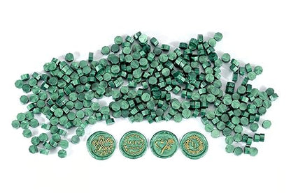 Yoption 360Pcs Metallic Green Sealing Wax Beads, Hexagon Wax Seal Beads with 4Pcs Tea Candles and 2 Melting Spoons for Wedding Invitations, Wine Packaging, Gift Wrap, Envelopes