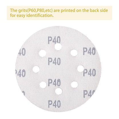 150PCS 40 Grit Gold Sanding Discs, 5-Inch 8-Hole Sandpaper for Random Orbital Sander, for Automotive or Woodworking