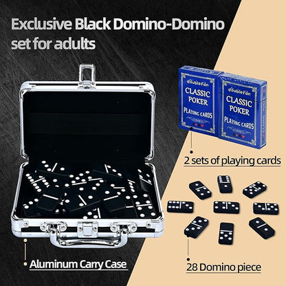 Dominos Set for Adults, Jumbo Size Black Dominoes for Classic Board Games, Double Six Jumbo Size Dominos Set 28 Tiles with Black Aluminum - Juegos de Mesa, Festival Present (2-4 Players)