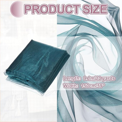 MECCANIXITY Iridescent Sheer Organza Fabric, 10 Yards x 59 Inches Solid Holographic Shiny Fabric Organza Cloth for Wedding, Curtains, Costume, Photo Background, Gradient Black Blue