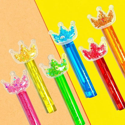Princess Party Favors,24Pcs Glitter Crown Bubble Wands for Kids,Bling Crown Bubble Wand for Princess Birthday Party Supplies,Classroom Prizes Pinata Goodie Bag Stuffers Gift