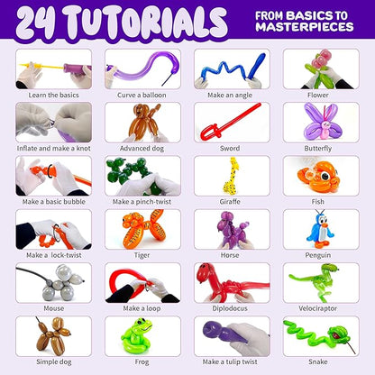 Balloon Animal Twisting Kit with Pump for Kids - Boy & Girl Christmas Gift - Birthday Gifts for Girls and Boys - Arts and Crafts for Kid Ages 8-12 - 6 7 8 9 10 11 12 Year Old - Animals Balloons