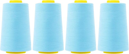 Mandala Crafts 4 Pack of Serger Threads Cones Spools - 40S/2 24000 Yards Polyester Baby Blue Threads for Sergers Machine and Overlock Quilting Sewing Machine