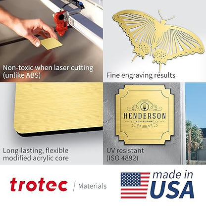 Trotec | Metallic Looking Acrylic Sheet | 12"x24"x1/8", 4 Pcs | Brushed Gold/Black | Metallic Finish - Scratch Resistant for Laser Engraving & Cutting,Printing,Glowforge,Name Plate | USA Made