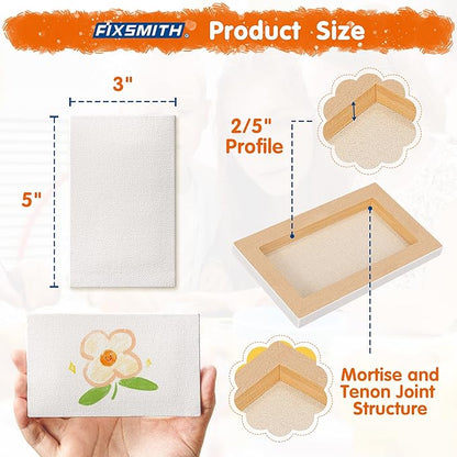 FIXSMITH Mini Stretched Canvas for Painting - 24 Pack 3 x 5 Inch, 2/5” Profile Small Canvases, 100% Cotton Primed Blank Canvas, Home Decor Project, Art Supplies for Acrylic Oil Painting