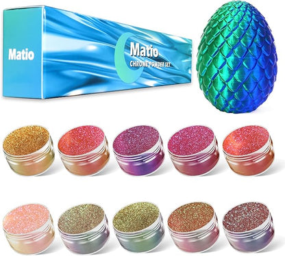 Matio Chameleon Mica Powder, 10 * 5g Chrome Powder, Pearlescent Effect Color Shift Pigment, Mica Powder Set for Epoxy Resin, Soap Candle Dye, Nail Art, Makeup, DIY Bath Bombs, Painting, Slime Pigment