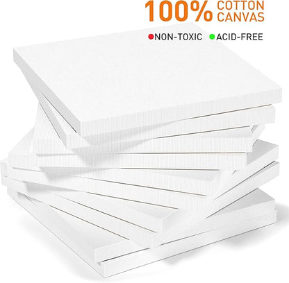 GOTIDEAL Stretched Canvases for Painting, 6x6" Inch Set of 7, Primed White - 100% Cotton Blank Art Square Canvas Boards for Painting for Acrylic Pouring, Oil Paint Dry & Wet Art Media