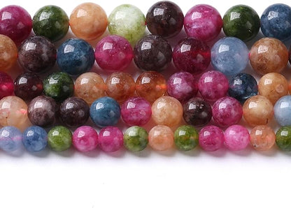 45pcs 8mm Natural Colorful Tourmaline Jade Stone Beads Round Loose Crystal Healing Energy Beads for Jewelry Making DIY Bracelet Necklace Earrings 15"(8mm, Colorful Tourmaline)