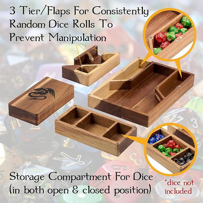 Wooden Magnetic Dice Tower with Tray - Dungeons and Dragons Accessory - Portable Dice Roller for Tabletop RPG - DND Gifts