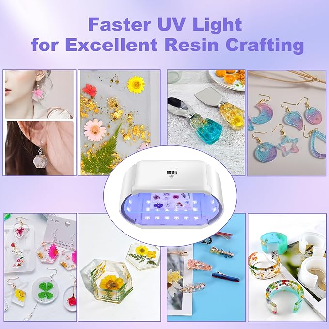 UV Light for Resin - Fast Curing UV Resin Light with Adjustable Time Setting Large Size 48W Two-Sided Portable Foldable UV Lamp with Silicone Mold Gloves