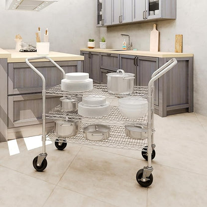 18" W x 36" L x 36" H Chrome Heavy Duty Utility Cart | 3-Tier | NSF Commercial Storage Rack Mobile Unit | Storage and Mobility Solution for Your Business