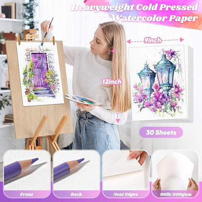 Watercolor Paper, Art Supplies for Adults Kids, 9"x12" Artist Sketch Easel Acrylic Painting Water Color Drawing Paper Bulk, Valentines Day Easter Gifts for 8 9 10 11 12 13 14 Year Old Teens Girl Boys