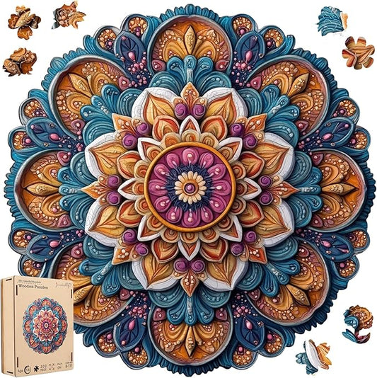 Wooden Jigsaw Puzzles, Mandela Wooden Puzzles for Adults 200 Pcs, 11.4'' x 11.4'' Luxurious Shaped Wood Puzzle, Beautiful Package, Best Gift for Adults and Kids, Family Game