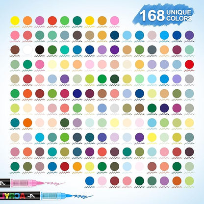 Guangna 168 Acrylic Paint Markers, Brush Tip Acrylic Paint Pens, Quick-Drying Waterproof Ink, for Rock Painting Plastic Wood Canvas Glass Ceramic Metal Art Crafts Supplies Gift