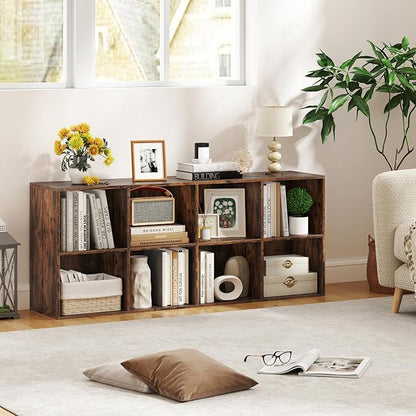Giantex 8-Cube Bookcase, Floor Standing Bookshelf with Storage & 2 Anti-Tipping Kits, Open Storage Organizer, Cubby Wooden Book Shelf for Living Room, Study & Bedroom, Rustic Brown