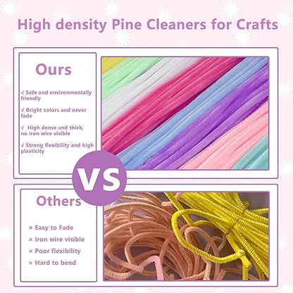 Pipe Cleaners Craft, 400pcs Pipe Cleaners with Flower Stems, Floral Tape, Ribbon, for Flower Bouquet DIY-Pink