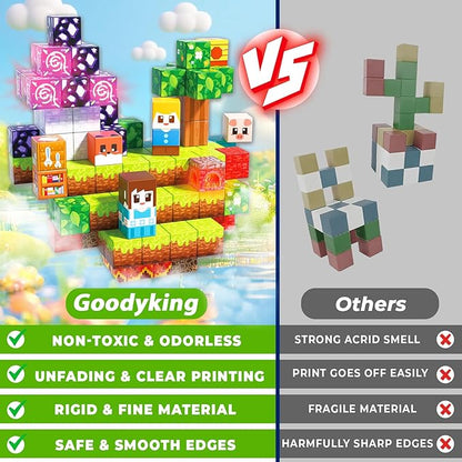 Goody King 150pcs Magnetic Blocks with Light Blocks, Educational Magent Toys for Kids Ages 3+, Magnetic Cubes Building Set Montessori STEM Gift, Creative Magnetic Blocks Building Set for Boys Girls