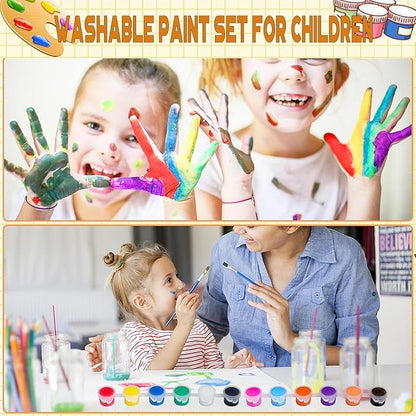 420 Pcs Washable Acrylic Paint for Kids Arts and Crafts, 30 Gouache Watercolor Paint Sets of 12 Colors for Party Classroom Painting Supplies, 30 Flat and 30 Pointed Brushes