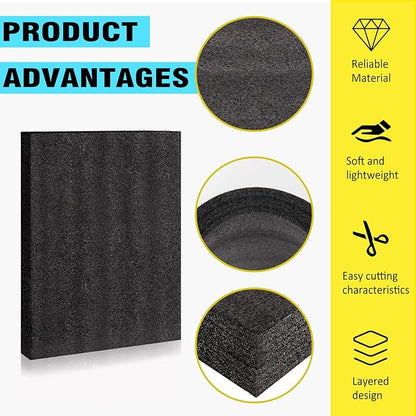 Black Customizable Polyethylene Foam Sheets, 2PACK 12 x 16 x 1INCH Thick Padding for Cases, Tool Foam for Packaging and Crafts