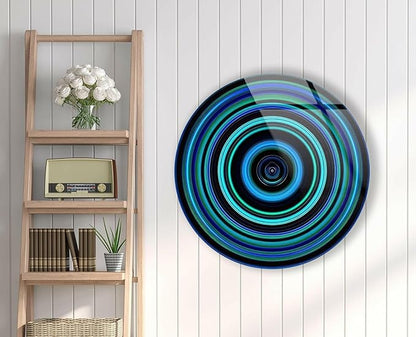 My Photostation.com 10''(25cm) Diameter Blue and Green Round Glass Wall Art Tempered Glass Printing Wall Decor Large Wall Art Wall Hangings