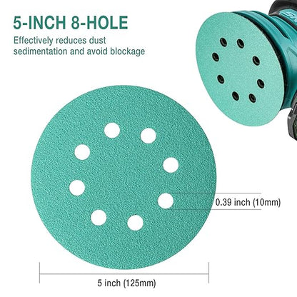5-Inch 8-Hole Wet Dry Sanding Discs 1000 Grit, Polyester Film Backed Heavy-Duty Hook and Loop Sandpaper for Random Orbital Sander, 50-Pack