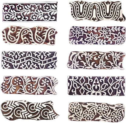 Royal Kraft Border Wooden Printing Stamps (Set of 10) - DIY Henna Fabric Textile Paper Clay Pottery Blocks Htag2177