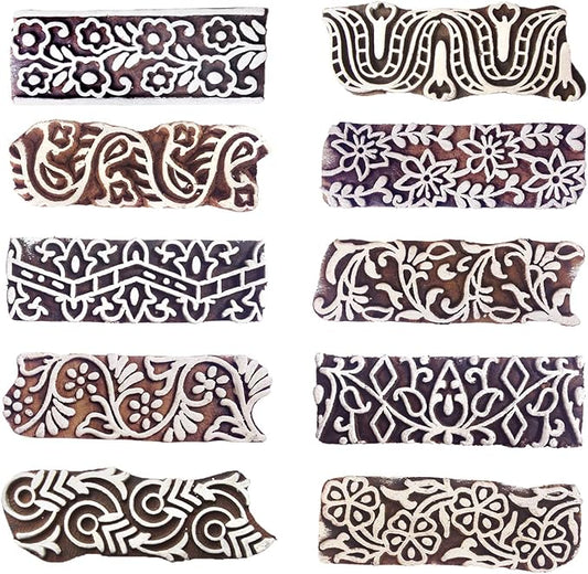 Royal Kraft Border Wooden Printing Stamps (Set of 10) - DIY Henna Fabric Textile Paper Clay Pottery Blocks Htag2177
