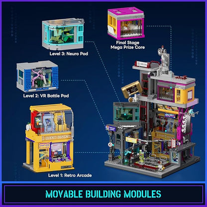 Cyberpunk Game Stack Lighting-Building-Bricks Set - Cyberpunk Neon City Future Gaming Room Street View Collection LED Light Model Set 2580 Pcs for Adults and Sci-fi Lovers