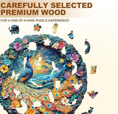 Wooden Puzzles for Adults,Peacock Puzzle, Unique Shaped Wooden Jigsaw Puzzles for Adults, Family Puzzle(11.4 * 11.4 in 200pcs)