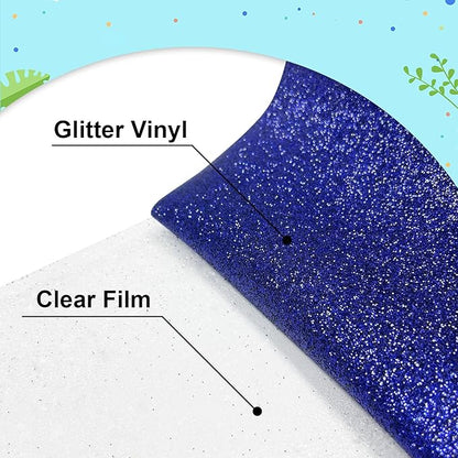 Dark Blue Glitter Heat Transfer Vinyl 12Inch*6FT Glitter Iron on Vinyl for T Shirts Easy to Cut and Weed Compatible with All Cutter Machines HTV Iron on Vinyl for Cricut (Dark Blue)