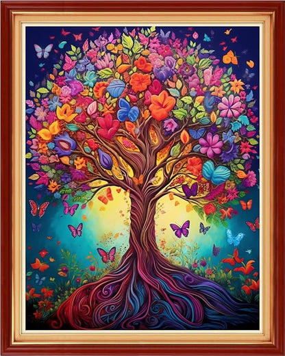 DMCVIVR Stamped Cross Stitch Kits for Adults Beginners Embroidery Kits 11CT Needlepoint Kits Cross Stitch Patterns Embroidery Patterns&Colorful Life Tree 16x20 inch