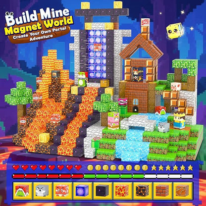 200PCS Magnetic Blocks Toys for Kids Ages 3-5 6-8 8-12 with Magnetic Board Sensory Kids Toys Stacking Blocks, Build Mine Magnet World-3 4 5 6 7 8 9 10 Year Old Boy Girls Birthday Gifts