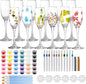 6 Sets Paint Your Own Wine Glass Set with 12 Markers, 2 Outliners, 36 Acrylic Paint Strips, 12 Brushes and 6 Palette for Adults, Ladies Night or Couple