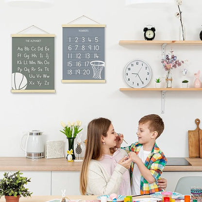 BONETAT Numbers alphabet poster for Nursery Toddlers,Correct Letter Formation on Line Paper, Play Room Wall Decor,ABC Wall Chart,Preschool Homeschool Decor Kids Wall Decor,Wooden Alphabet Banner-A10