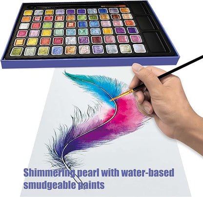 Mini Shimmer Watercolor Paint Set, 60 Colors Glitter Metallic Watercolour Painting Sets, Solid Pearl Water Color Paints for Artists, Amateur Hobbyists and Painting (60 Colors)