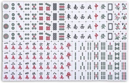 drizzle Chinese Mahjong Game Set - 146 Medium Size Tiles 1.3inch with Instructions - Professional Mah Jong Play Green [專業中式麻將]