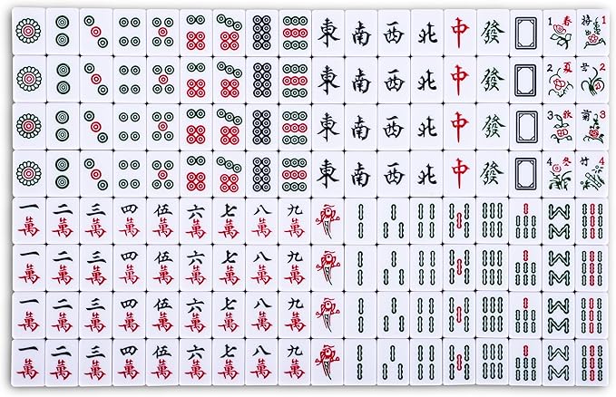 drizzle Chinese Mahjong Game Set - 146 Medium Size Tiles 1.3inch with Instructions - Professional Mah Jong Play Yellow [專業中式麻將]