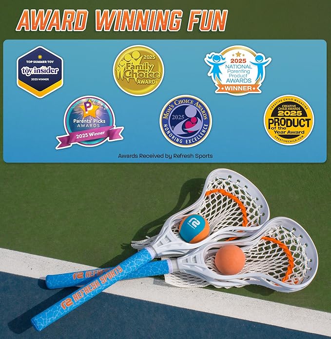 Mini Toss Lacrosse Set – The Ultimate Game for the Backyard and Pool- Fun Gift for Kids - Comes with Water Skipping Ball & Rubber Ball - Comes with Full Size Large Basket for Easier to Catch & Throw