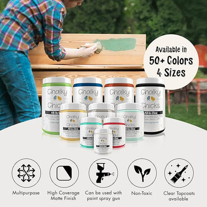 Chalky Chicks All-in-One Chalk Paint for Furniture or Cabinet - 4 Fl Oz - Matte Finish Aged Burlap White for Metal, Wood Furniture Paint - No Sanding All-in-One for Home Decor & Crafts, USA Made