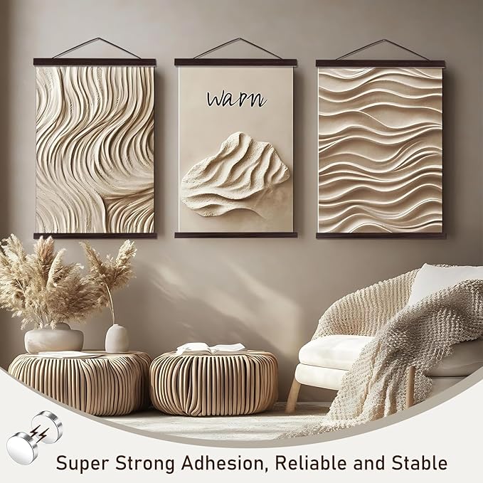 Artmag Magnetic Poster Hanger Frame, 30x40 30x20 30x24 Light Wood Wooden Magnet Canvas Artwork Print Poster Hangers Frames Hanging Kit (Walnut, 30")