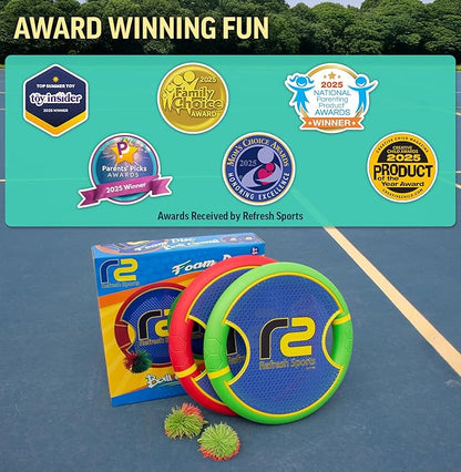 Fun Bouncy Paddle & Stringy Ball Toss & Catch Game - Easy to Use for Kids All Ages - Soft Foam Design for Safe Play Indoors or Outdoors - Also Works as Flying Disc - Great Gift Idea for Boys & Girls