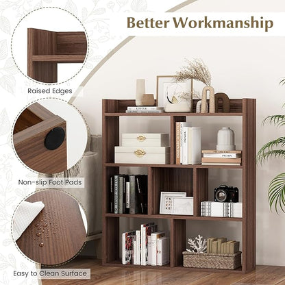 Giantex 7 Cube Bookshelf of 2, Free-Standing Wooden Bookcase, 4 Tier Home Display Shelf, Horizontal Storage Unit w/Anti-Toppling Devices, Open-Back Display Rack for Study, Living Room, Walnut